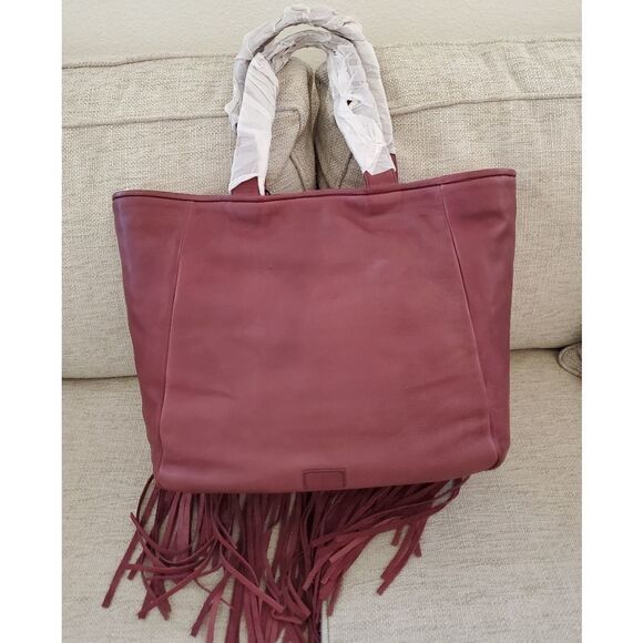 Frye Vivian Leather Fringe Tote Bag in Brick - NEW - Picture 7 of 13